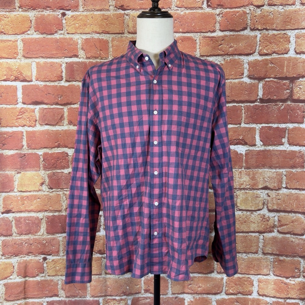 J.Crew Performance Slim Untucked Button‎ Down Shirt Mens XL Pin Blue Check